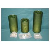 3pc Set Green Glass Hurricanes New in Box