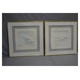 Pair Wess Signed 20" Square Framed Artwork