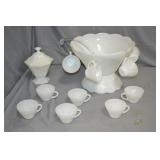 Anchor Hocking Milglass Grapes Punch Bowl Set