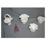 4pcs Fenten White Milkglass Hobnail & Pink Bell