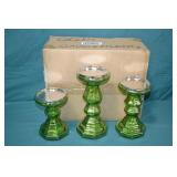 3pc Set Lighted Green Candle Stands New in Box