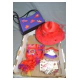 Lot Red Hat Society Hat, Pins, Purse & More