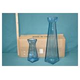2pc Spanish San Miguel Blue Glass Vases New