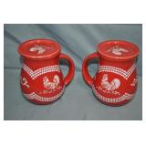 Pair Temptations Doodle Doo Rooster Mugs w/ Lids