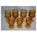 7pcs Indiana Glass Amber Kings Crown Drinkware