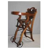 Antique Victorian Walnut High Chair Strooler