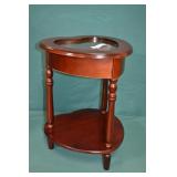 Cherry Wood Heart Glass Top Display Side Table