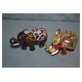 2pc 3" Rhinestone Bedazzled Elephant Trinket Boxes
