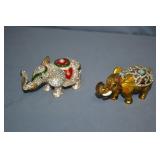 2pc 3" Rhinestone Bedazzled Elephant Trinket Boxes