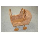 20" Long Vintage Woven Wicker/Rattan Doll Buggy