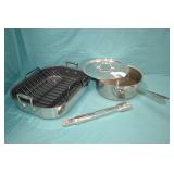 All Clad Baker, Covered Pan, and Tongs