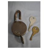 Antique Hurd Lock Detroit Model 25 Padlock & keys