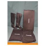 Italian Chanel Black Leather High Boots