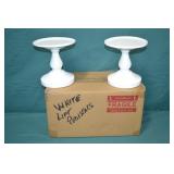 2pc Set White Wood 8" Pillar Candle Stands New