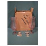 Pair Pink Lighted Pink 14" Footed Hurricanes new