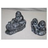 2pc Canadian Al Wolf Inuit Art Soapstone Figures