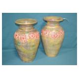 Pair 18" Large Stoneware Floral Vases