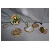 Lot Vintage Compacts, Mirror, Scarf Clips