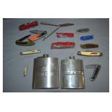 Lot Various Pocket Knives & Flasks