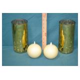 2pc 8" Gold Candle Holders & 2 LED Ball Candles