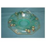 11" Uranium Glass Painted Centerpiece Bowl