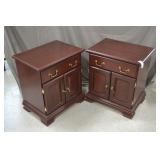 Pair Dark Wood Bedside Nightstand Chests