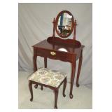 Cherry Wood Mirrored Vanity Desk With Chair