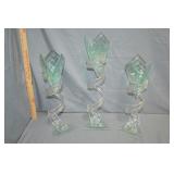 3pc Modern Art Glass Candle Stick Holder Set