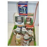 9 Budweiser & 1 Miller Holiday Beer Stein Mugs