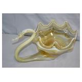 12" Mid Century Sooner Art Glass Swan Bowl