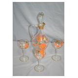 Vintage Bohemian Glass 12" Decanter & 3 Goblets