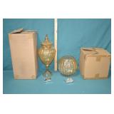 16" Gold Apothacary Jar & Matching Bowl New in Box