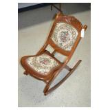 Antique Victorian Tapestry Seat Folding Rocker