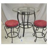 Wrought Iron Glass Top Bistro Table & Stools