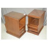 Pair Bassett Solid Wood Glass Top End Tables