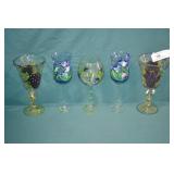 5pcs Various hand Painted Wine Goblets & Stemware