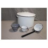 11" Vintage Porcelain Enameled Canning Pot $ Accs.