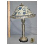 16" Tall Chinoiserie Style Lamp w/ 15" Glass Shade