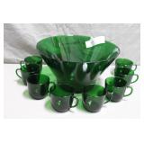 1960s Anchor Hocking Forest Green Glass Punch Set