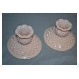 Pair Fenton Glass 3" Pink Hobnail Candle Holders