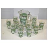Jeannette Glass Hellanic Pitcher & 12 Glasses