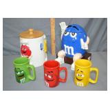 Lot M&Ms Cookie Jar, Cannister & Mugs