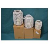 3pc Set White Rattan LED Candle Lanterns All New