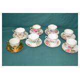 Lot 8 Sets English China Cups & Saucers
