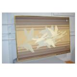 Mid Century Canvas Geese in Flight Painting