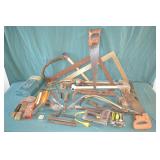 Lot Lg Hand Tools, Saws, Binder, Squares & More