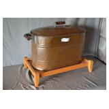 Antique Copper Boiler With Lid and Wooden Stand