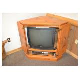 RCA TV, Hitachi VCR, in Wood Entertainment Cabinet