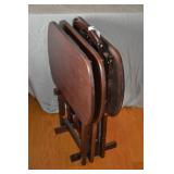 3pcs Dark Wood TV Tray Set With Stand