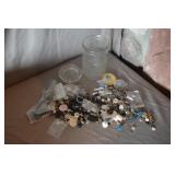 Glass jar Vintage Buttons, Pins, and More
